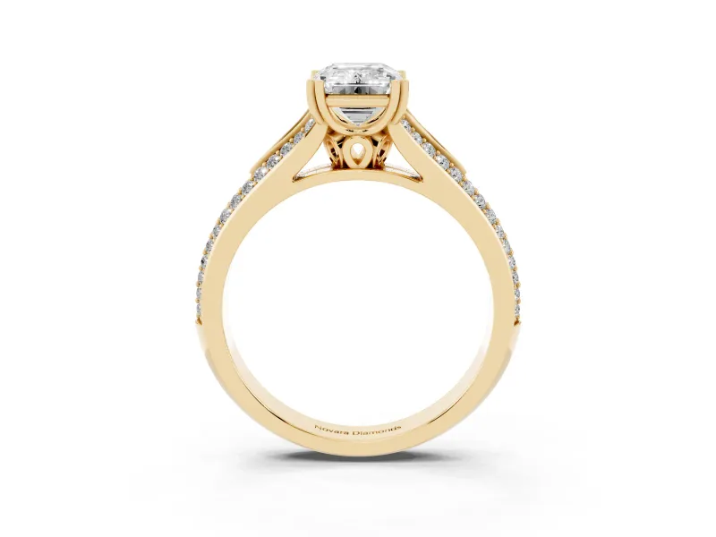 Emerald Cut Pave Split Shank Engagement Ring Setting | Double Claw Prongs | Yellow Gold