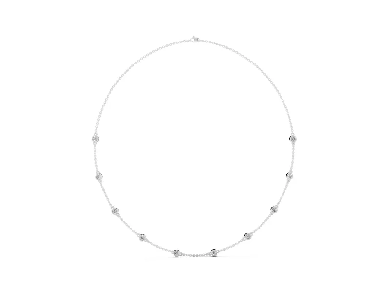 Round Lab-Grown Diamond Bezel Station Necklace | Fine Cable Chain | Sterling Silver