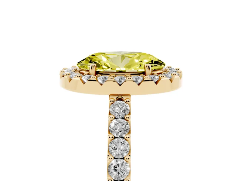 Oval Halo Engagement Ring Setting for a Fancy Yellow Lab-Grown Diamond | Single Row Pavé Band | Yellow Gold
