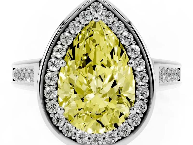 Pear-Shaped Halo Engagement Ring Setting for a Fancy Yellow Lab-Grown Diamond | Polished Outer Rim | Sterling Silver