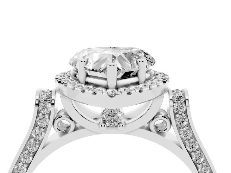Heart-Shaped Halo Engagement Ring Setting | Pointed Pave Shoulders | Sterling Silver