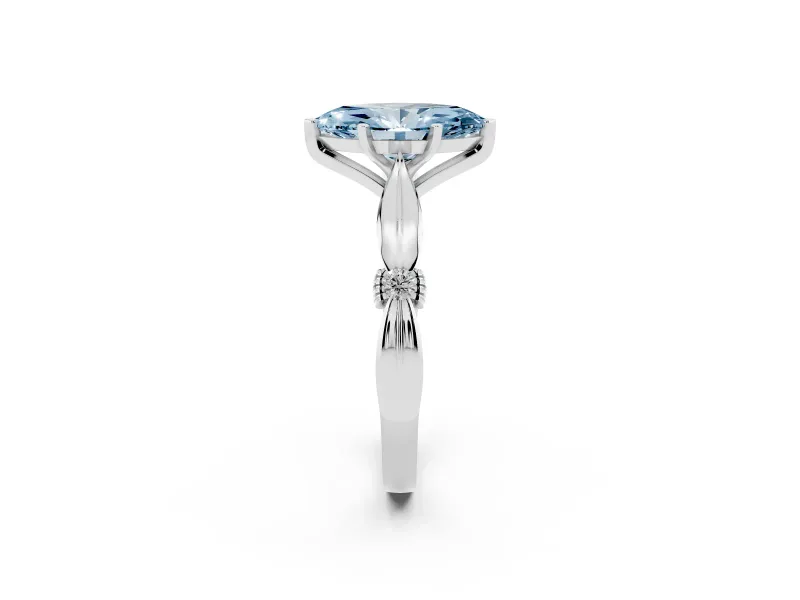 Fancy Blue Marquise Cut Diamond Solitaire Twisted Band Ring Set in Silver with Accent Stones and Prong Setting