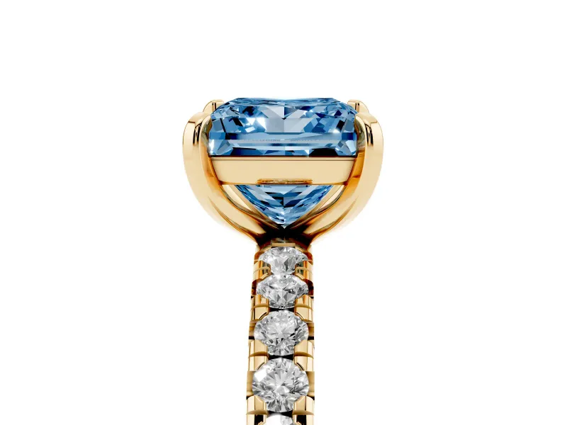 Princess Cut Pavé Solitaire Engagement Ring Setting for a Fancy Blue Lab-Grown Diamond | Shared Prong Band | Yellow Gold