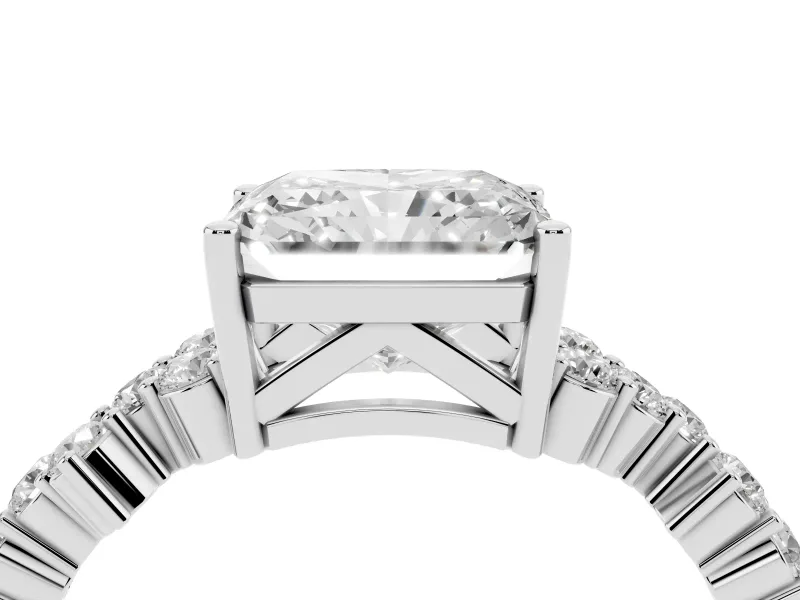 Radiant Cut Scattered Accent Engagement Ring Setting | Slim Band | White Gold