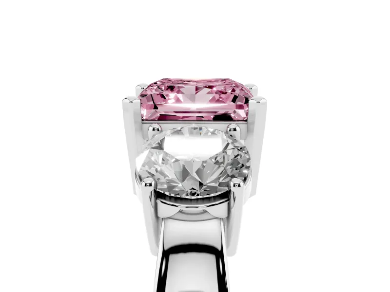 Princess Cut Three Stone Engagement Ring Setting for a Fancy Pink Lab-Grown Diamond | Wide Plain Band | Platinum