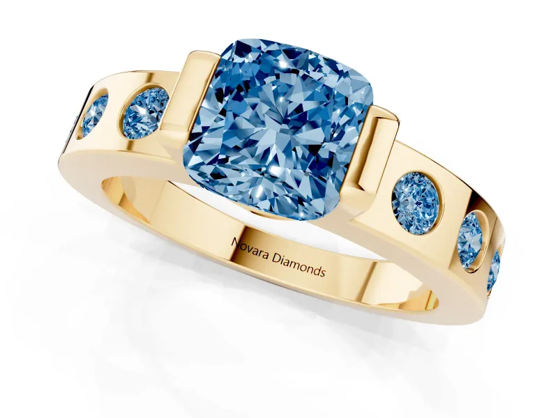 Cushion Cut Tension Style Engagement Ring Setting for a Fancy Blue Lab-Grown Diamond | Yellow Gold