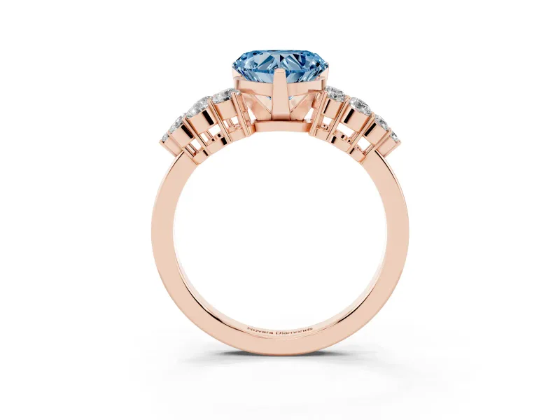 Heart-Shaped Side Stone Engagement Ring Setting for a Fancy Blue Lab-Grown Diamond | Shoulder Clusters | Rose Gold