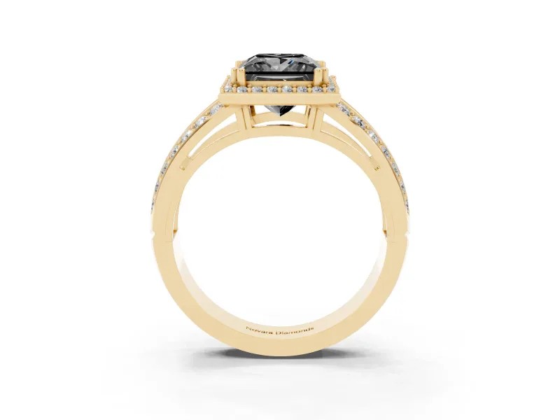 Princess Cut Halo Engagement Ring Setting for a Black Center | Pavé Split Shank | Yellow Gold