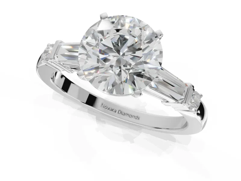 Round Tapered Baguette Engagement Ring Setting | Bar Set Sides | Sterling Silver