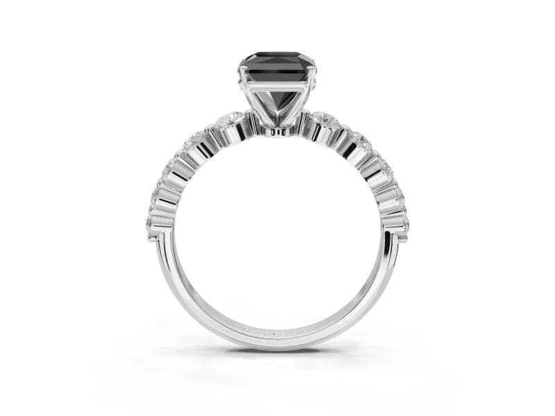 Radiant Cut Graduated Side Stone Engagement Ring Setting for a Black Center | Sterling Silver