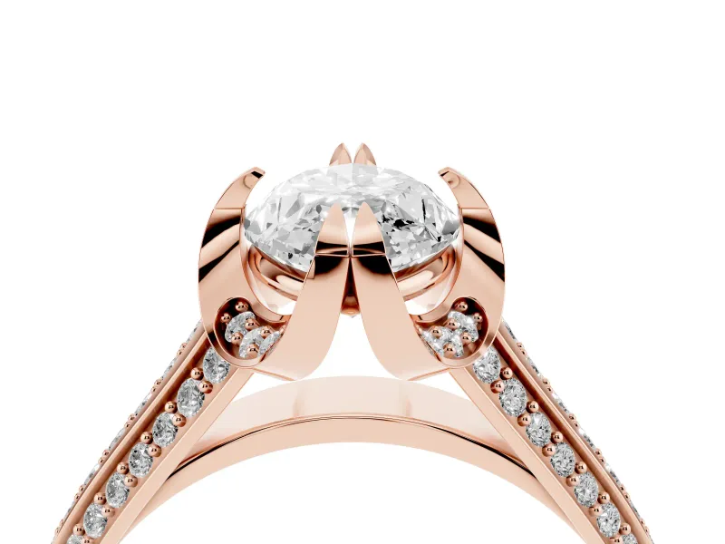 Marquise Cut Diamond Pavé Split Shank Solitaire Ring Set in Rose gold with Prong Setting