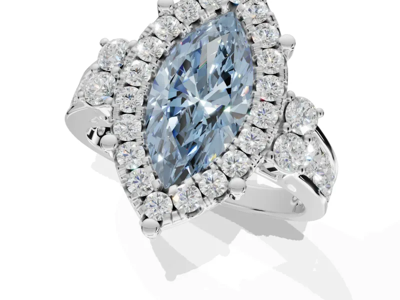 Marquise Halo Engagement Ring Setting for a Fancy Blue Lab-Grown Diamond | Graduated Channel Band | Sterling Silver