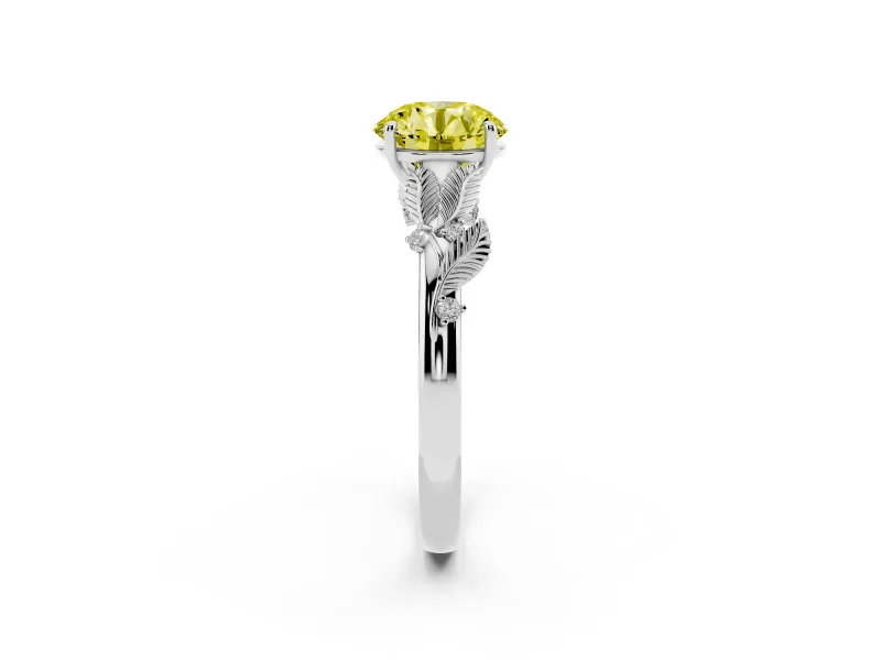Round Leaf Solitaire Engagement Ring Setting for a Fancy Yellow Lab-Grown Diamond | Sterling Silver