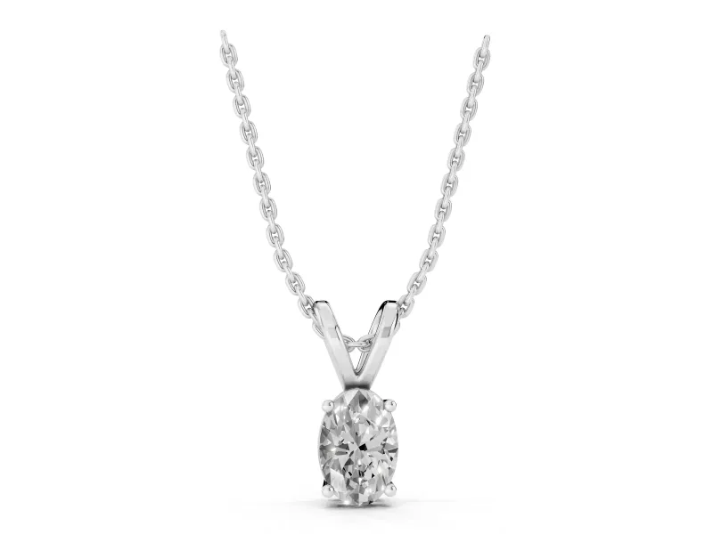 Oval Lab-Grown Diamond Solitaire Pendant Necklace | Split V Bail | Sterling Silver