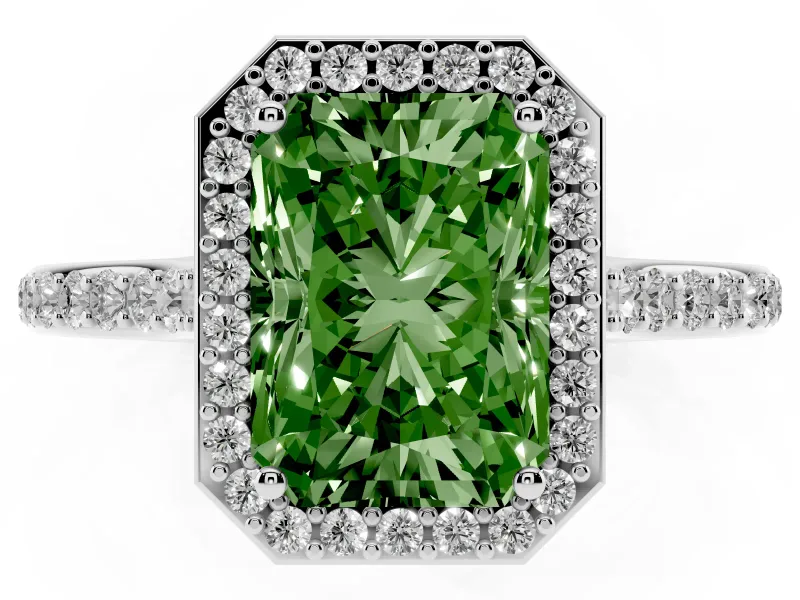 Radiant Cut Halo Engagement Ring Setting for a Fancy Green Lab-Grown Diamond | Sterling Silver - Design NV-24729