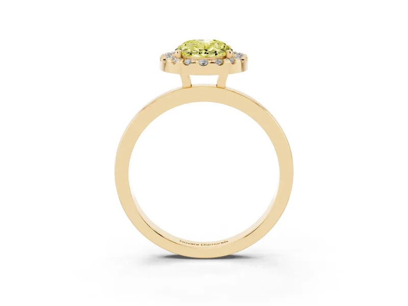 Oval Thin Halo Engagement Ring Setting for a Fancy Yellow Lab-Grown Diamond | Plain Polished Band | Yellow Gold