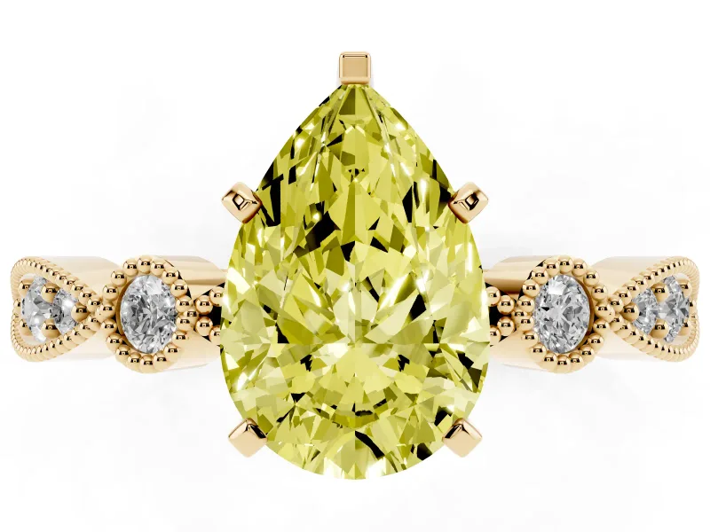 Pear-Shaped Vintage Milgrain Engagement Ring Setting for a Fancy Yellow Lab-Grown Diamond | Bezel Accents | Yellow Gold