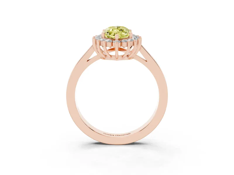 Fancy Yellow Marquise Cut Diamond Halo Ring Set in Rose gold with Round Halo and Smooth Solitaire Band