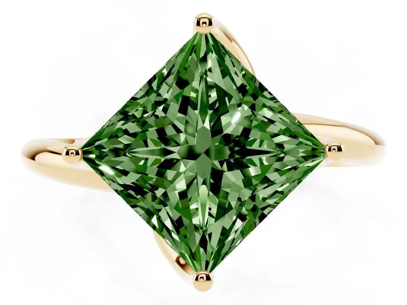Princess Cut Bypass Solitaire Engagement Ring Setting for a Fancy Green Lab-Grown Diamond | Plain Band | Yellow Gold