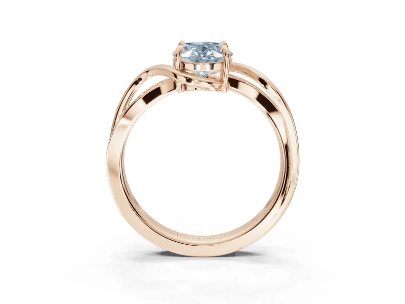 Oval Bypass Solitaire Engagement Ring Setting for a Fancy Blue Lab-Grown Diamond | Pavé and Plain Strands | Rose Gold