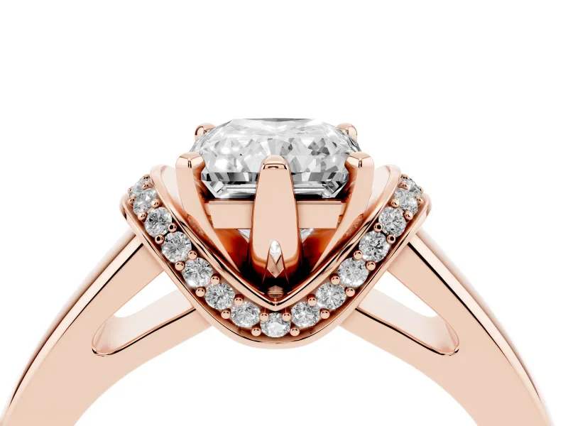 Radiant Cut Pavé Collar Solitaire Engagement Ring Setting | Wide Polished Band | Rose Gold