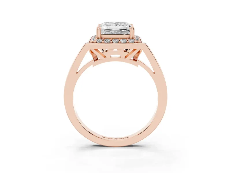 Princess Cut Halo Engagement Ring Setting | Polished Halo Rim | Rose Gold