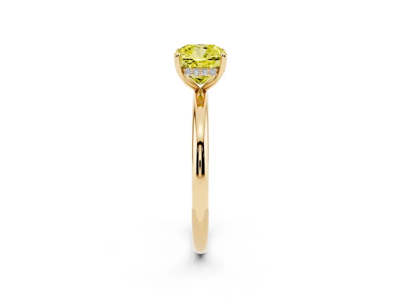 Cushion Cut Hidden Halo Ring Setting for a Fancy Yellow Lab-Grown Diamond | Yellow Gold
