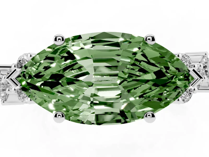 Marquise Scattered Accent Engagement Ring Setting for a Fancy Green Lab-Grown Diamond | White Gold