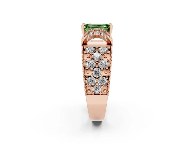 Emerald Cut Vintage Pave Engagement Ring Setting for a Fancy Green Lab-Grown Diamond | Milgrain Edges | Rose Gold