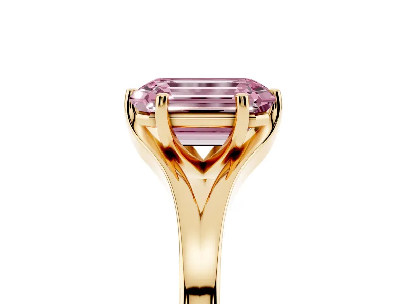 Emerald Cut Split Shank Engagement Ring Setting for a Fancy Pink Lab-Grown Diamond | Yellow Gold