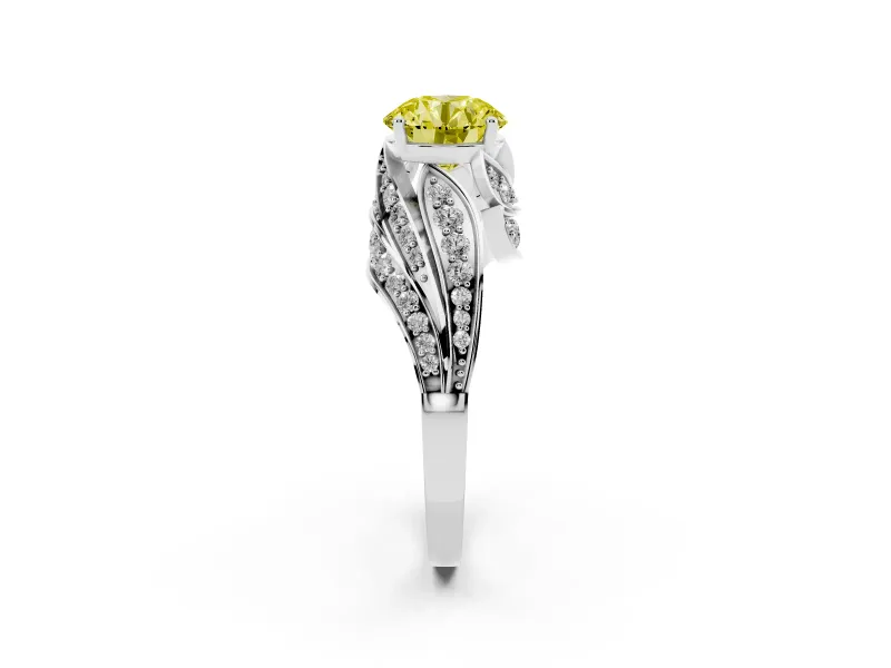 Round Bypass Hidden Halo Engagement Ring Setting for a Fancy Yellow Lab-Grown Diamond | Graduated Pavé | White Gold