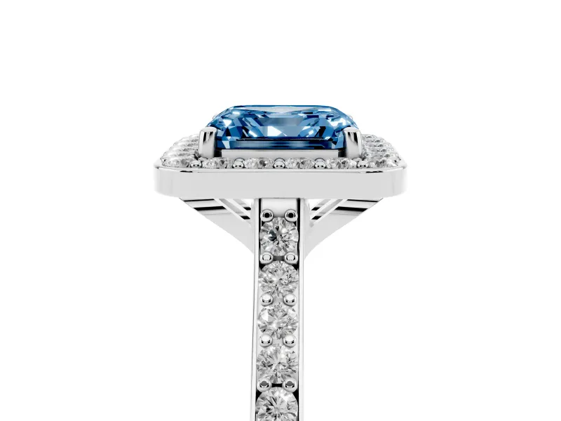 Asscher Cut Halo Engagement Ring Setting for a Fancy Blue Lab-Grown Diamond | White Gold - Design NV-24729