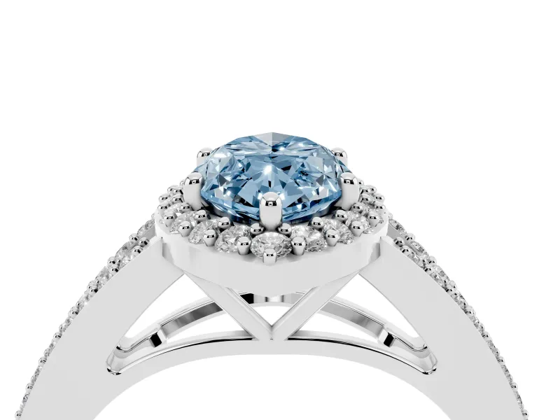 Marquise Split Shank Halo Engagement Ring Setting for a Fancy Blue Lab-Grown Diamond | White Gold