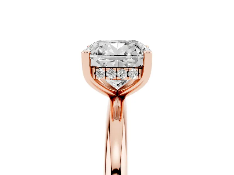 Cushion Cut Micro-Prong Hidden Halo Engagement Ring Setting | Plain Band | Rose Gold