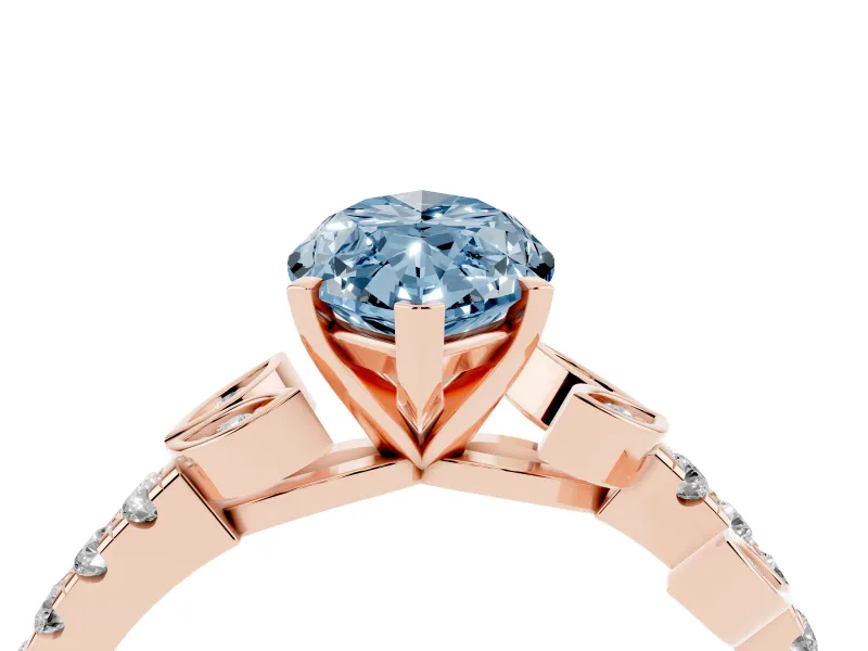 Marquise Leaf Pavé Engagement Ring Setting for a Fancy Blue Lab-Grown Diamond | Rose Gold