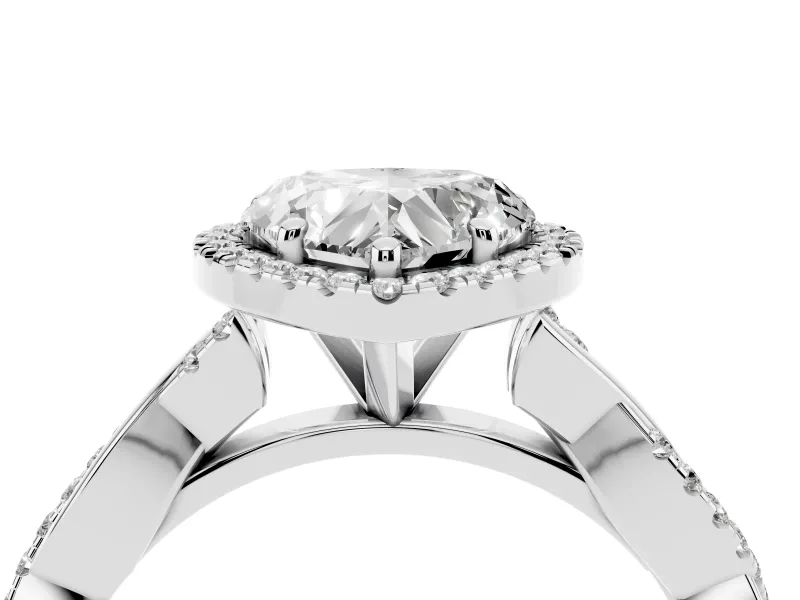 Heart Cut Diamond Halo Twisted Band Ring Set in Platinum with Prong Setting