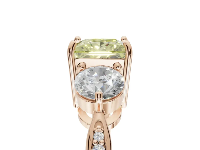 Princess Cut Three Stone Engagement Ring Setting for a Fancy Yellow Lab-Grown Diamond | Tapered Pave Band | Rose Gold
