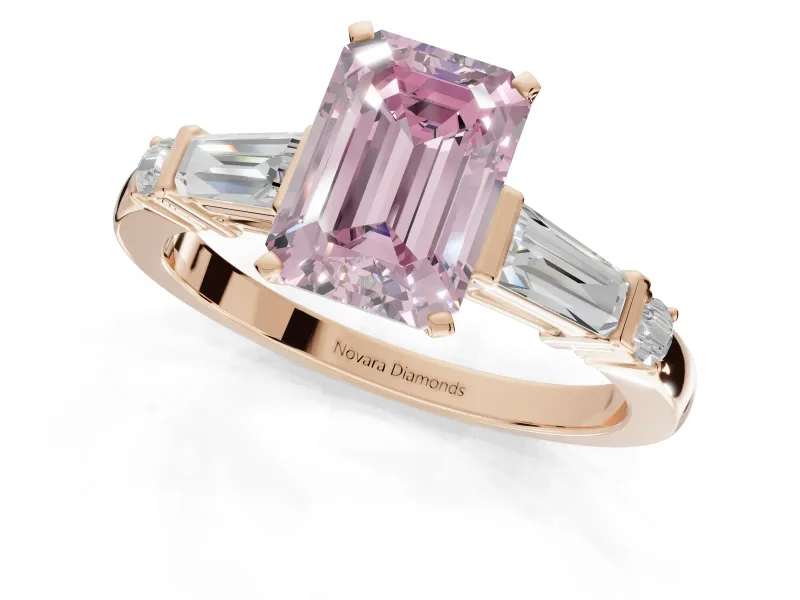 Emerald Cut Tapered Baguette Engagement Ring Setting for a Fancy Pink Lab-Grown Diamond | Rose Gold