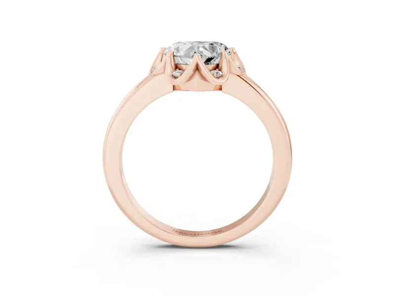 Heart-Shaped Scalloped Petal Halo Engagement Ring Setting | Plain Band | Rose Gold