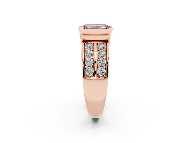 Emerald Cut Half Bezel Engagement Ring Setting for a Fancy Pink Lab-Grown Diamond | Double Row Channel Band | Rose Gold