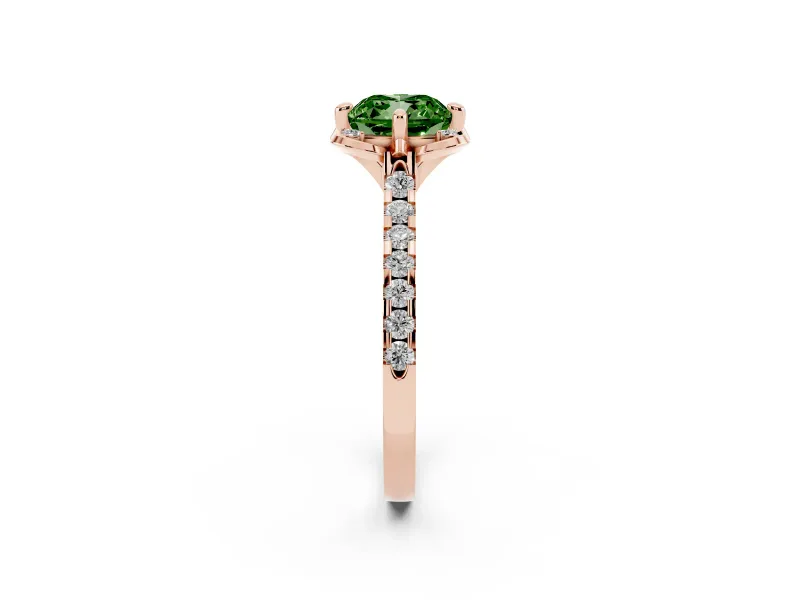 Cushion Cut Floral Petal Engagement Ring Setting for a Fancy Green Lab-Grown Diamond | Petal Accents | Rose Gold