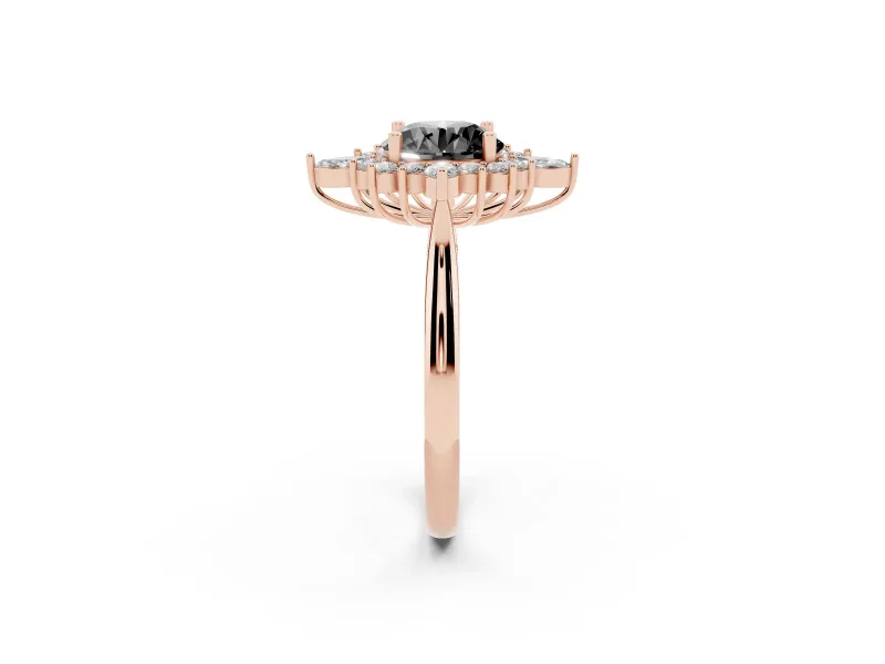 Round Cluster Halo Engagement Ring Setting for a Black Center | Rose Gold