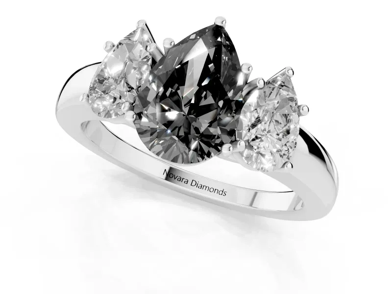 Pear-Shaped Three Stone Engagement Ring Setting for a Black Center | Plain Band | White Gold