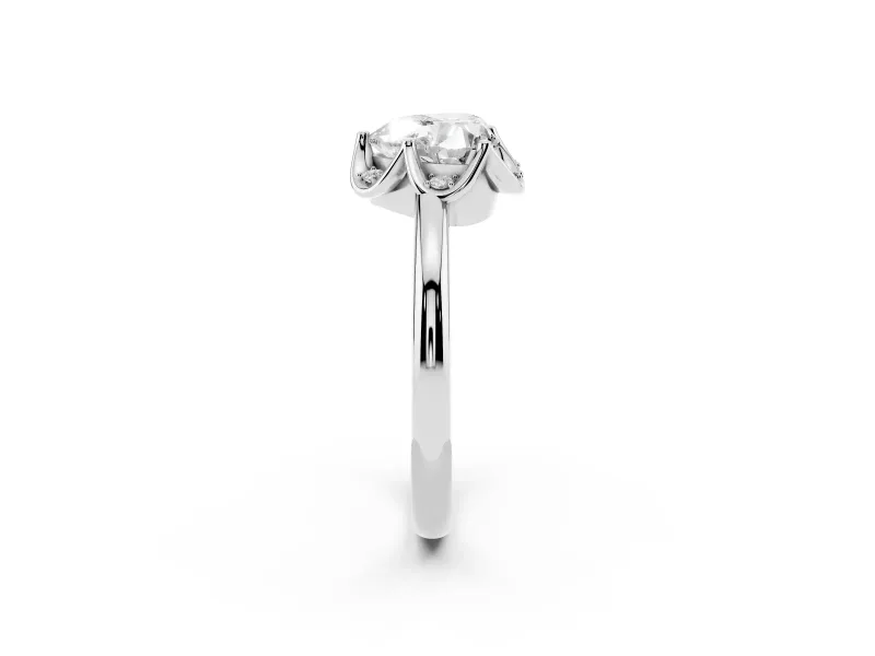 Heart-Shaped Scalloped Petal Halo Engagement Ring Setting | Plain Band | Platinum