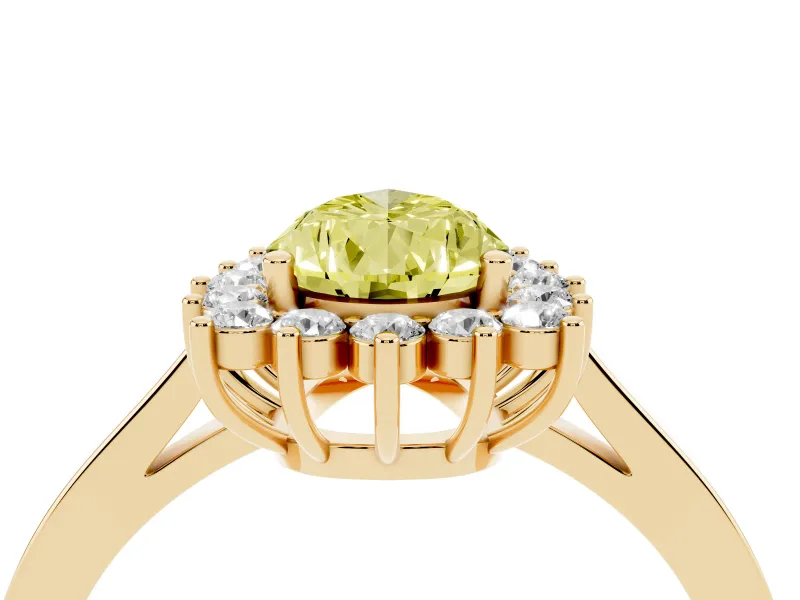 Pear-Shaped Scalloped Halo Engagement Ring Setting for a Fancy Yellow Lab-Grown Diamond | Flat Plain Band | Yellow Gold