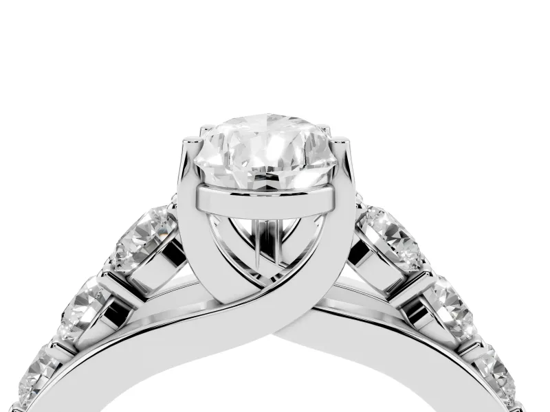 Pear-Shaped Graduated Side Stone Engagement Ring Setting | Shared Prong Rails | Sterling Silver