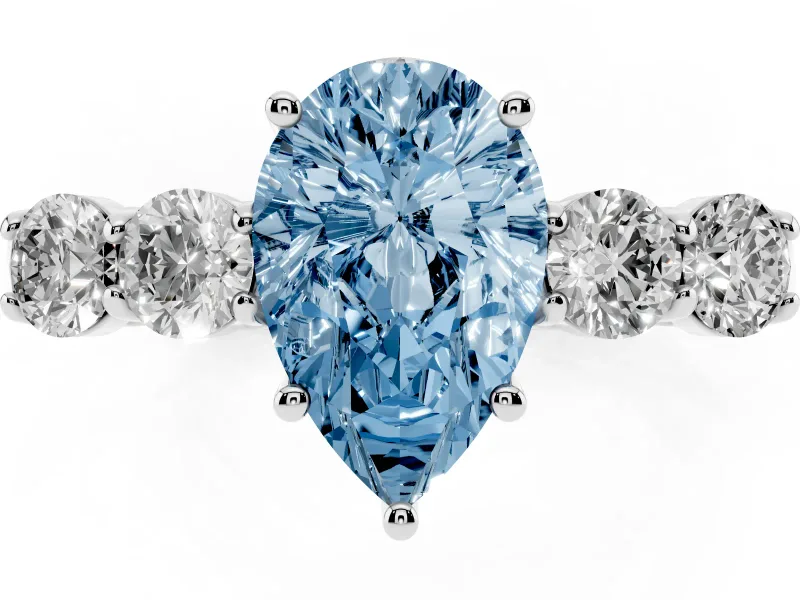 Pear-Shaped 5 Stone Engagement Ring Setting for a Fancy Blue Lab-Grown Diamond | White Gold