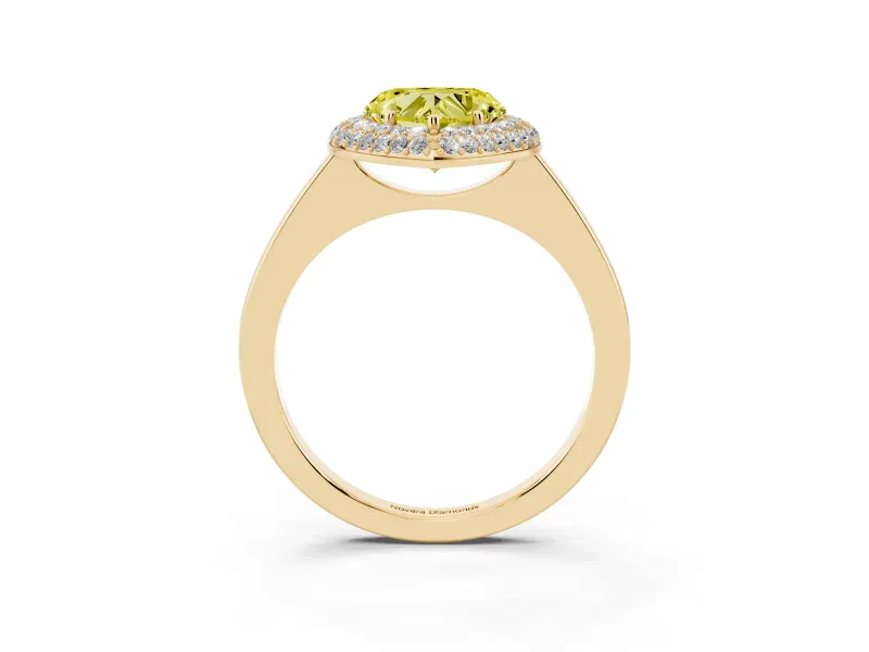 Heart-Shaped Pave Halo Engagement Ring Setting for a Fancy Yellow Lab-Grown Diamond | Slim Plain Band | Yellow Gold