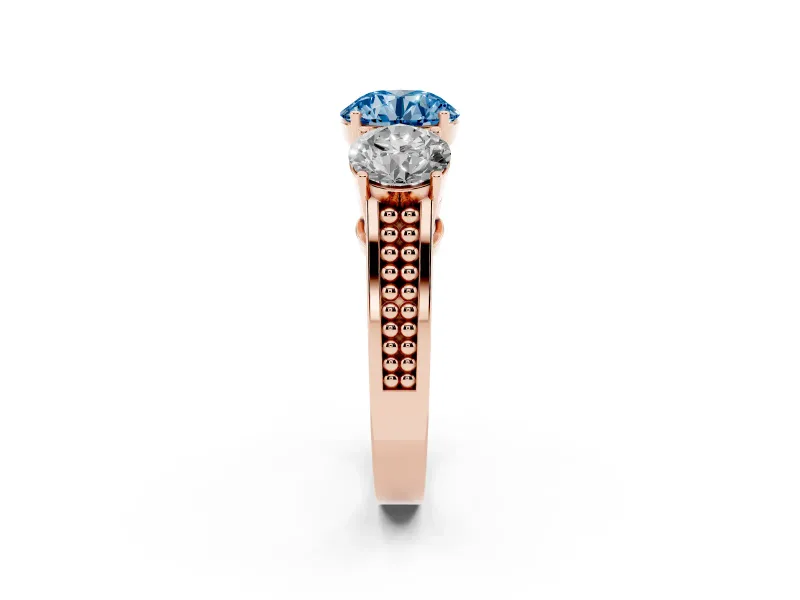 Round Engagement Ring Setting for a Fancy Blue Lab-Grown Diamond | Three Stone | Rose Gold