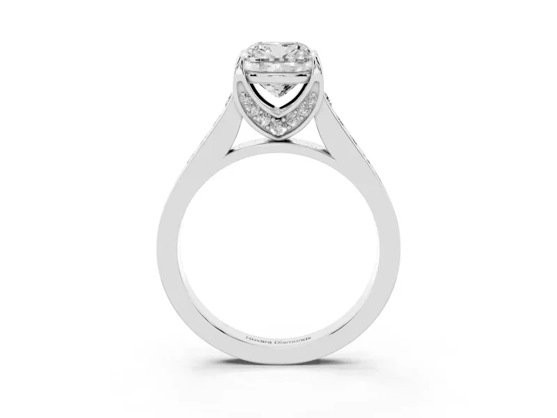 Cushion Cut Graduated Pavé Solitaire Engagement Ring Setting | Wide Pavé Row Band | Platinum
